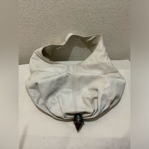 JIMMY CHOO HOBO SHOULDER BAG-LARGE-WHITE  LEATHER BOTTOM JEWELED ACCENT UNIQUE